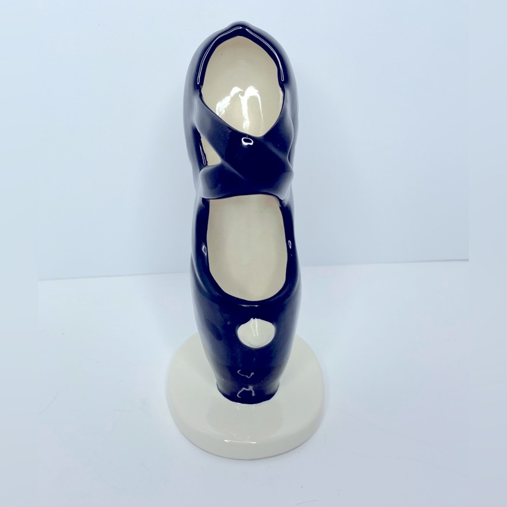 Vtg Yozie Ceramic Ballerina Ballet Pointe Shoe Slipper Vase Planter Black Rare